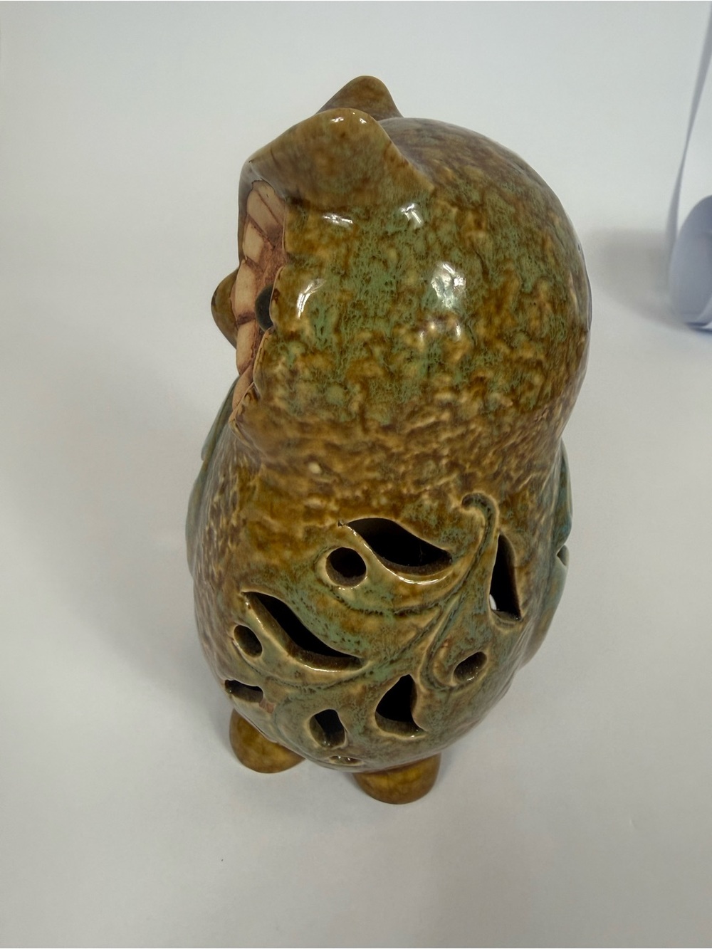 Ceramic Owl Sculpture - Green and Blue Decorative Home Art - Picture 4 of 6